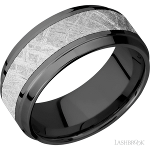 Zirconium with Polish , Polish Finish and Meteorite Inlay - 9MM - Larson Jewelers