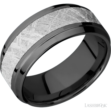 Zirconium with Polish , Polish Finish and Meteorite Inlay - 9MM - Larson Jewelers