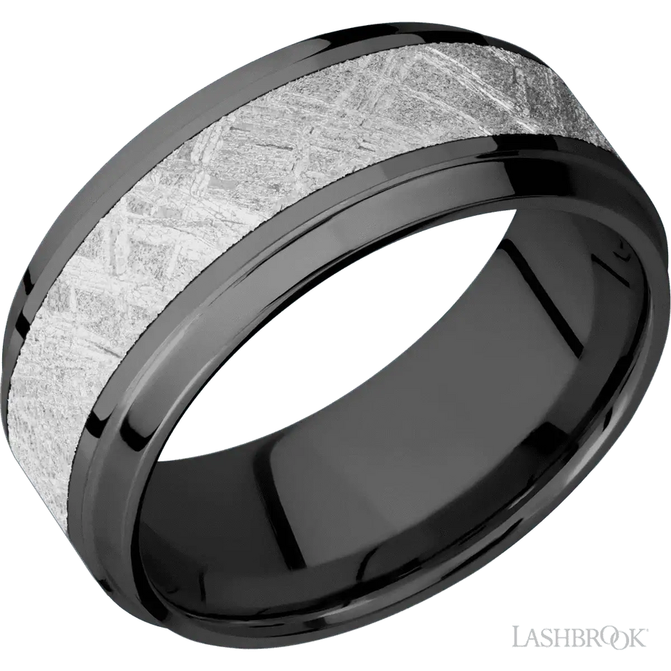Zirconium with Polish , Polish Finish and Meteorite Inlay - 9MM - Larson Jewelers