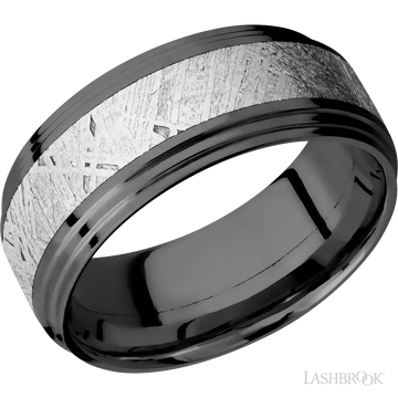 Zirconium with Polish Finish and Meteorite Inlay - 9MM - Larson Jewelers