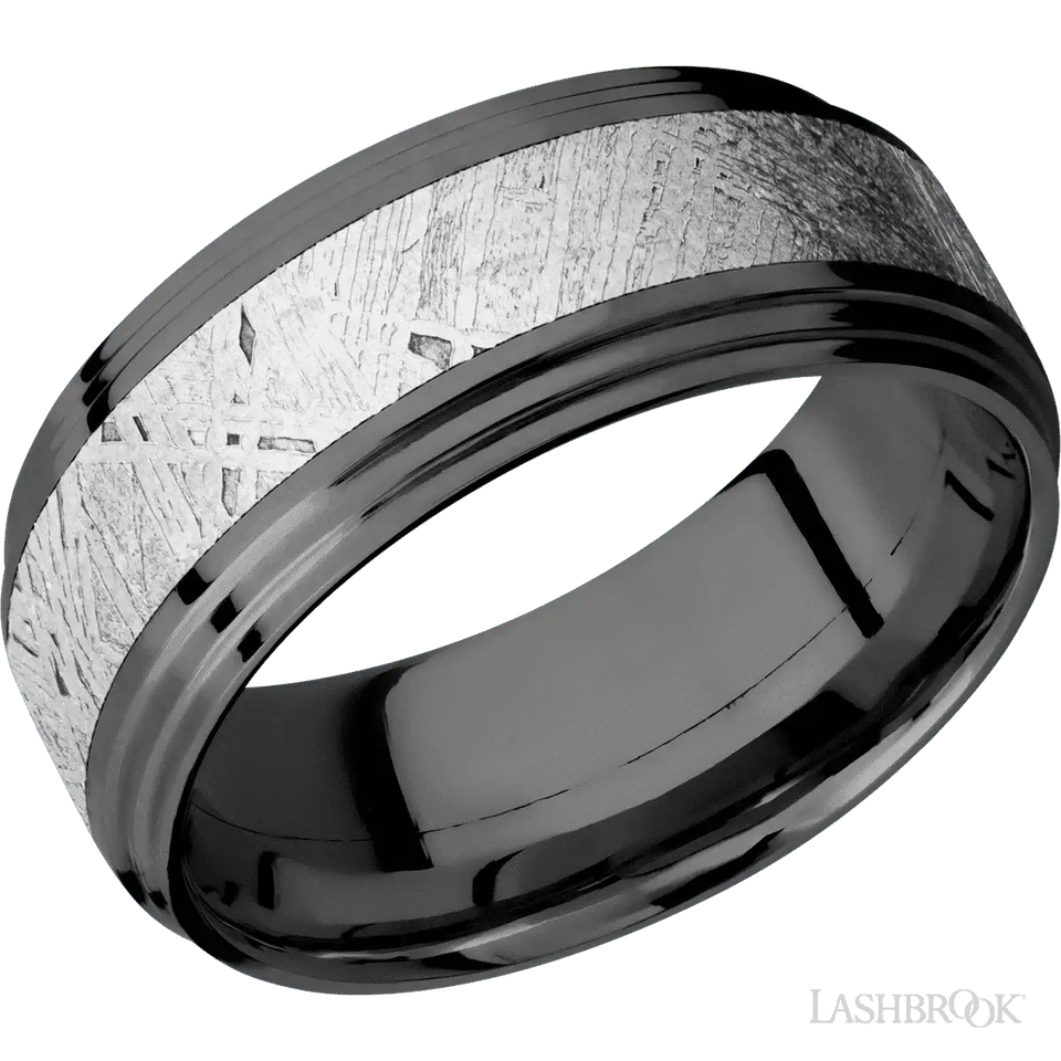 Zirconium with Polish Finish and Meteorite Inlay - 9MM - Larson Jewelers
