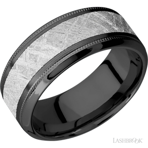 Zirconium with Satin , Polish Finish and Meteorite Inlay - 9MM - Larson Jewelers