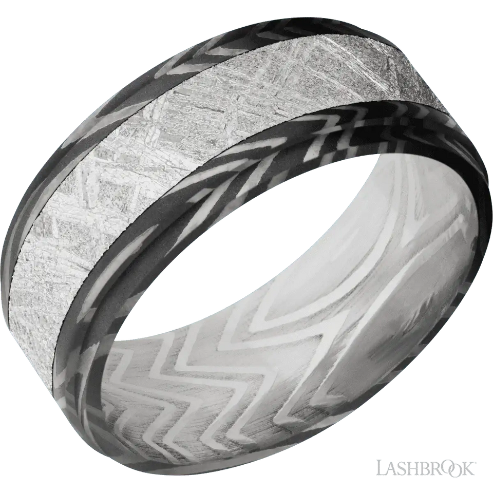 Zebra with Acid Finish and Meteorite Inlay - 9MM - Larson Jewelers
