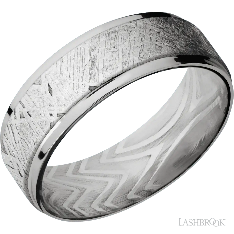 Titanium with Polish Finish and Meteorite Inlay and Zebra - 7MM - Larson Jewelers