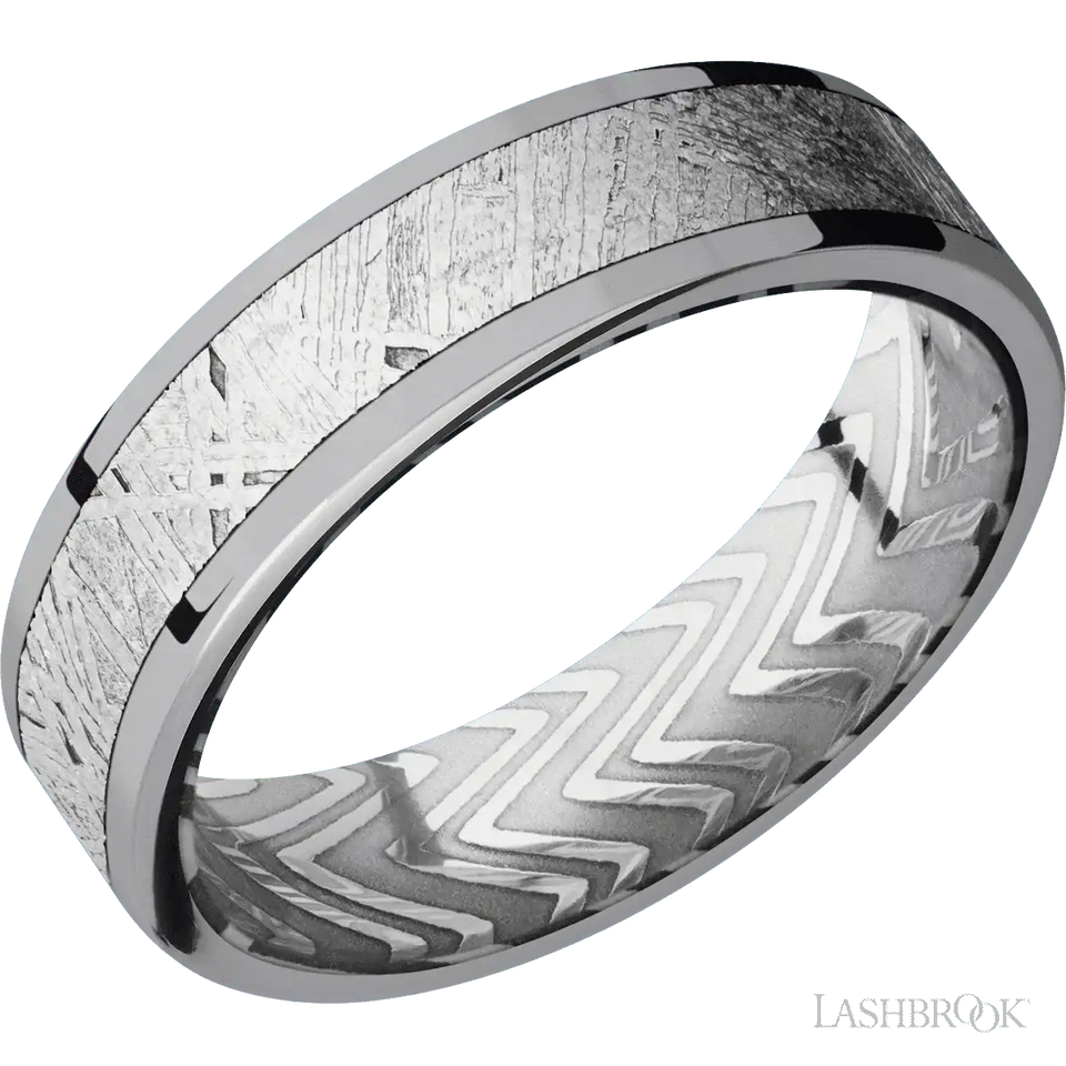 Tantalum with Polish Finish and Meteorite Inlay and Zebra - 6MM - Larson Jewelers