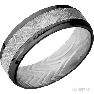 Zirconium with Polish , Polish Finish and Meteorite Inlay and Zebra - 7MM - Larson Jewelers