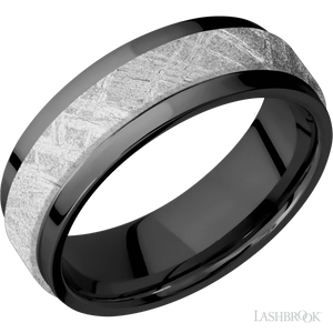 Zirconium with Polish Finish and Meteorite Inlay - 7 MM - Larson Jewelers