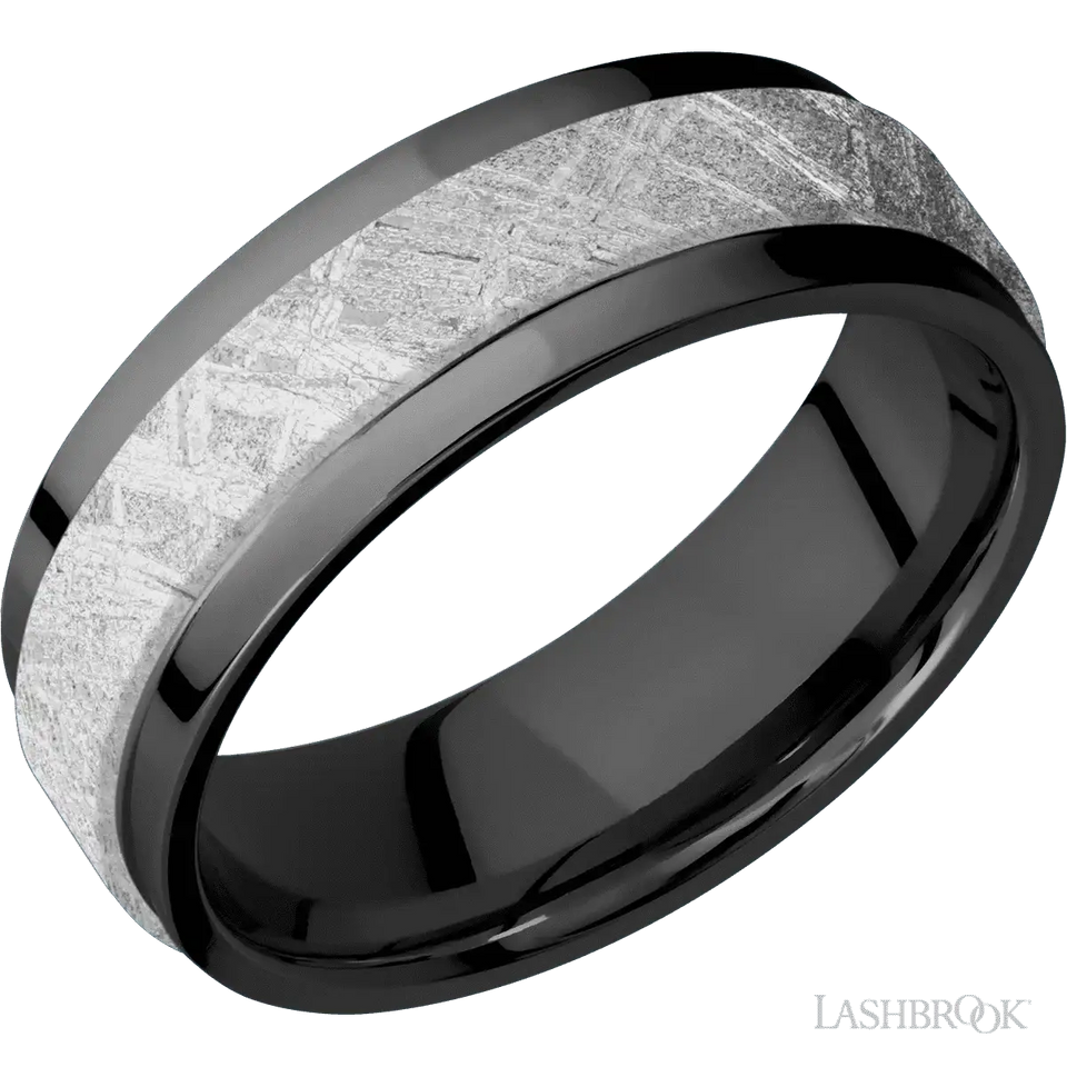 Zirconium with Polish Finish and Meteorite Inlay - 7 MM - Larson Jewelers