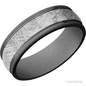 Zirconium with Satin Finish and Meteorite Inlay and Crushed Silver - 7MM - Larson Jewelers