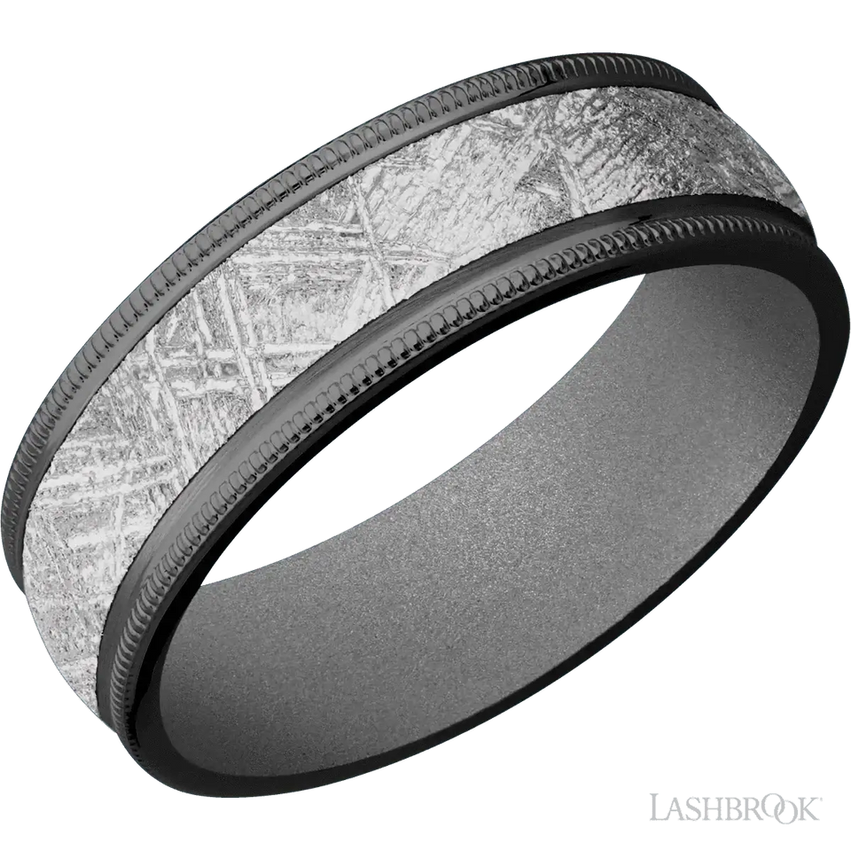 Zirconium with Satin Finish and Meteorite Inlay and Crushed Silver - 7MM - Larson Jewelers