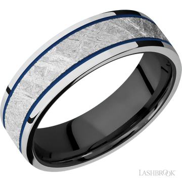 Cobalt Chrome with Polish Finish and Meteorite Inlay and Zirconium - 7MM - Larson Jewelers