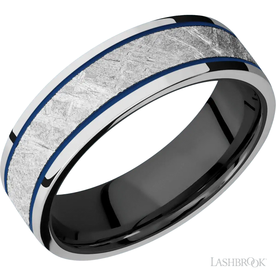 Cobalt Chrome with Polish Finish and Meteorite Inlay and Zirconium - 7MM - Larson Jewelers