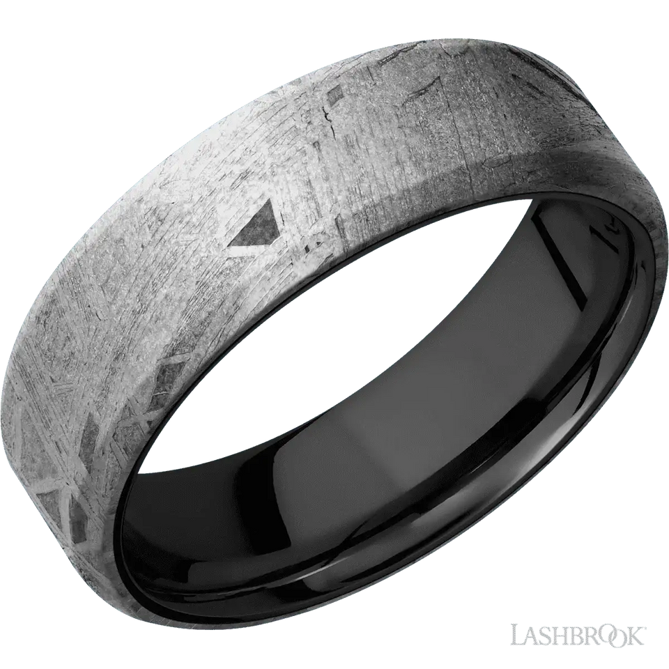 Meteorite with None Finish and Zirconium - 7MM - Larson Jewelers
