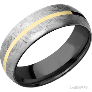 Meteorite with None Finish and 14K Yellow Gold Inlay and Zirconium - 7MM - Larson Jewelers