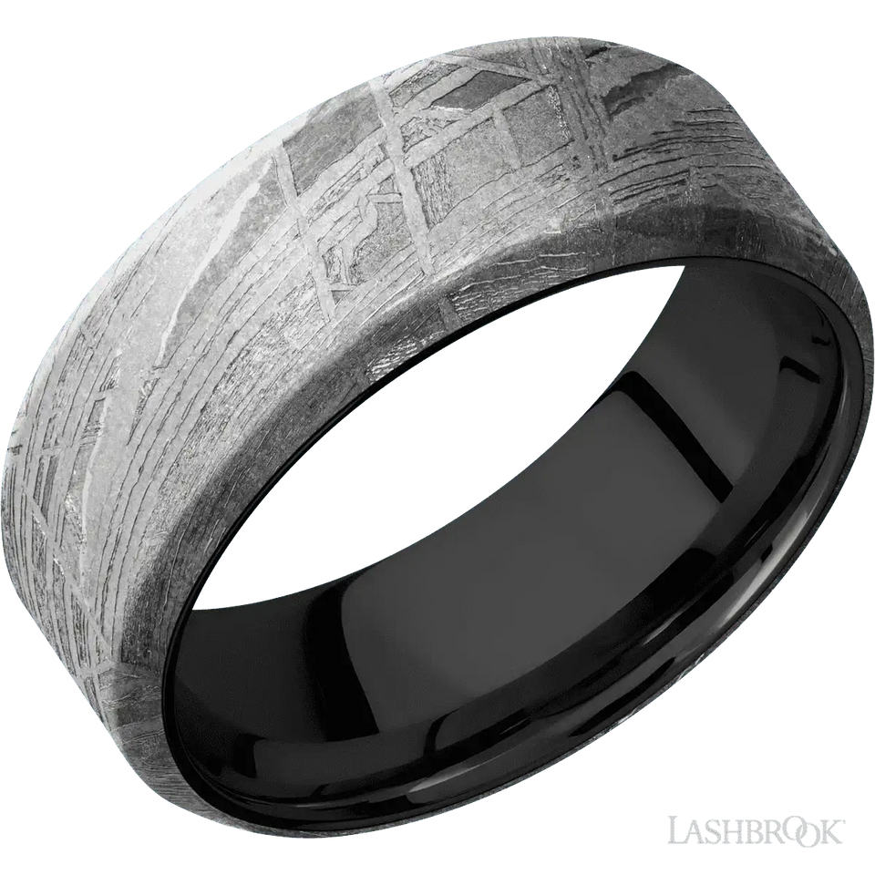 Meteorite with None Finish and Zirconium - 8MM - Larson Jewelers