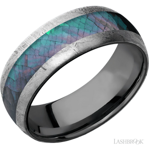 Meteorite with None Finish and Black Mother of Pearl Inlay and Zirconium - 8MM - Larson Jewelers