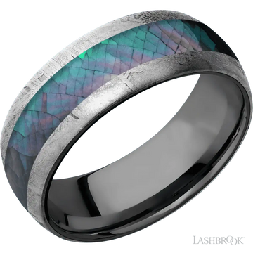 Meteorite with None Finish and Black Mother of Pearl Inlay and Zirconium - 8MM - Larson Jewelers
