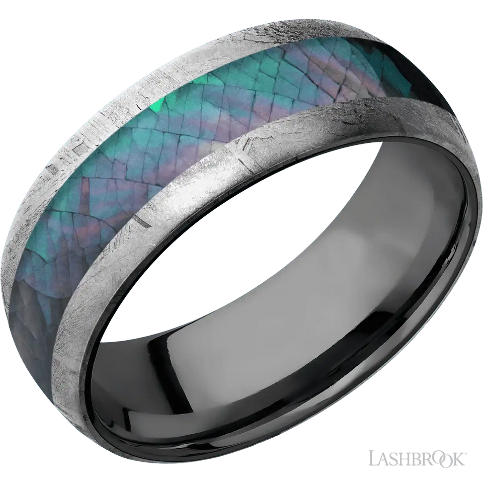 Meteorite with None Finish and Black Mother of Pearl Inlay and Zirconium - 8MM - Larson Jewelers