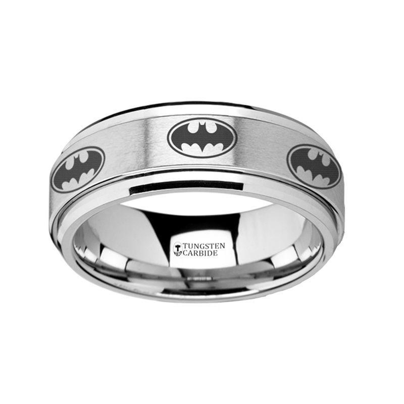 Spinning Engraved Batman Logo Tungsten Carbide Spinner Wedding Band - 8mm