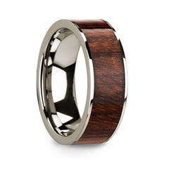 Polished 14k White Gold Men’s Wedding Ring with Carpathian Wood Inlay - 8mm