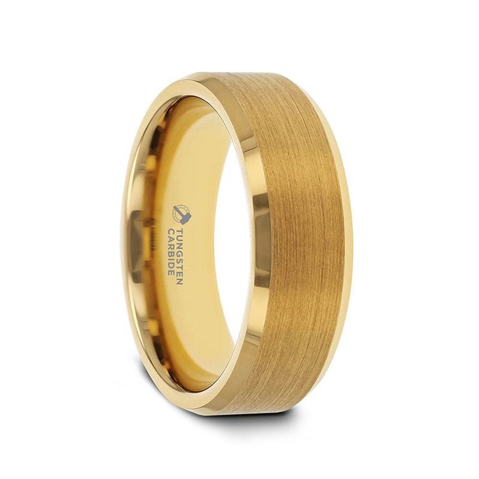 metalen Monteur Treinstation HONOR Gold-Plated Tungsten Beveled Polished Edges Flat Ring with Brushed  Center - 6mm & 8mm