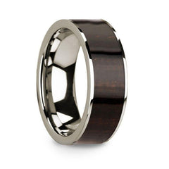Men’s Polished 14k White Gold with Ebony Wood Inlay Wedding Ring - 8mm
